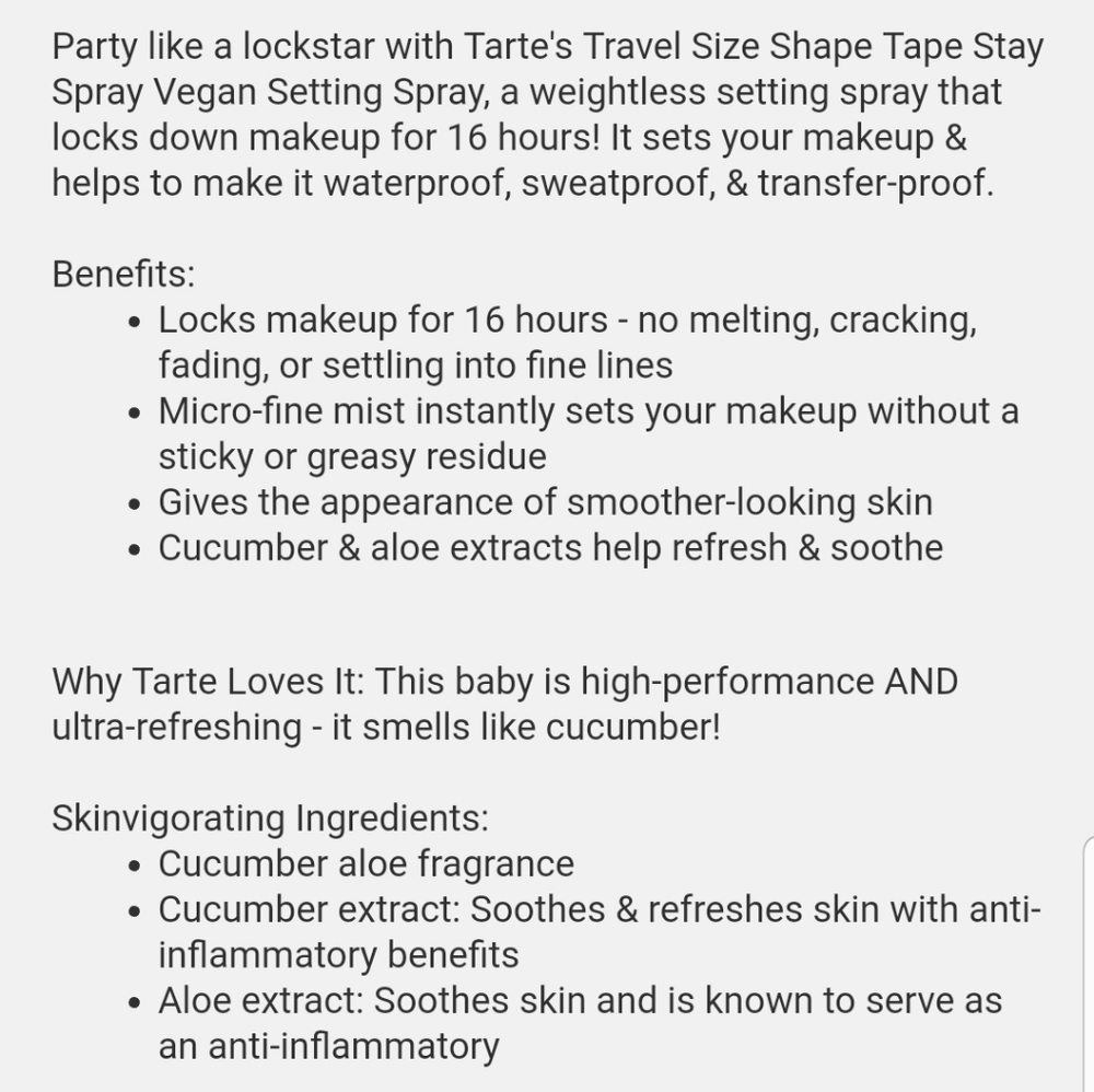 TARTE STAY SPRAY SETTING SPRAY. - Picture 3 of 5